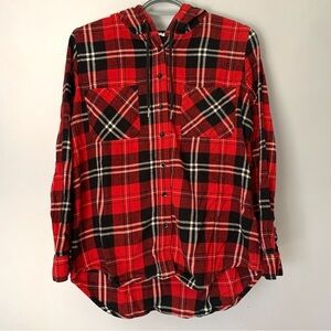 Red Plaid Shacket Hooded Shirt MyStyle Size Large